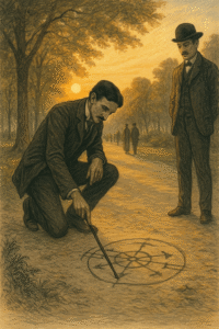 Nikola Tesla disegna il motore a corrente alternata nel parco Városliget di Budapest, 1882